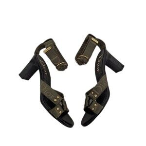 Dior Vintage Galliano Fall 2003 Green Black Bondage Strap Logo Block Heels EU 39